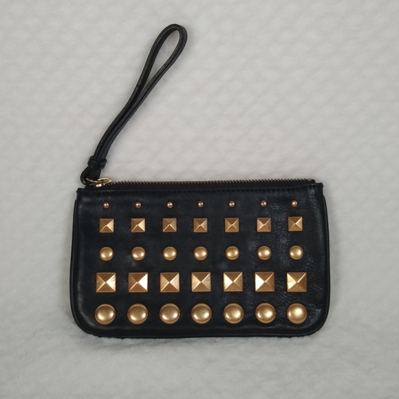 J. Crew Black and Gold Studded Leather Wristlet - Picture 1 of 8